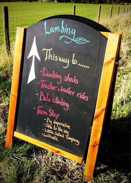 Sign board for lambing at The Earth Trust